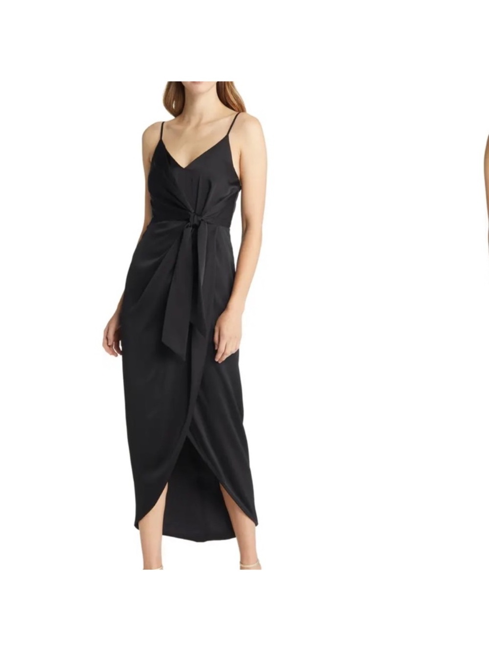 Shona Joy Black Wrap-Style Maxi Dress with  Tie worn once